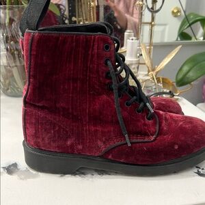 Red Velvet Lace-Up Boots